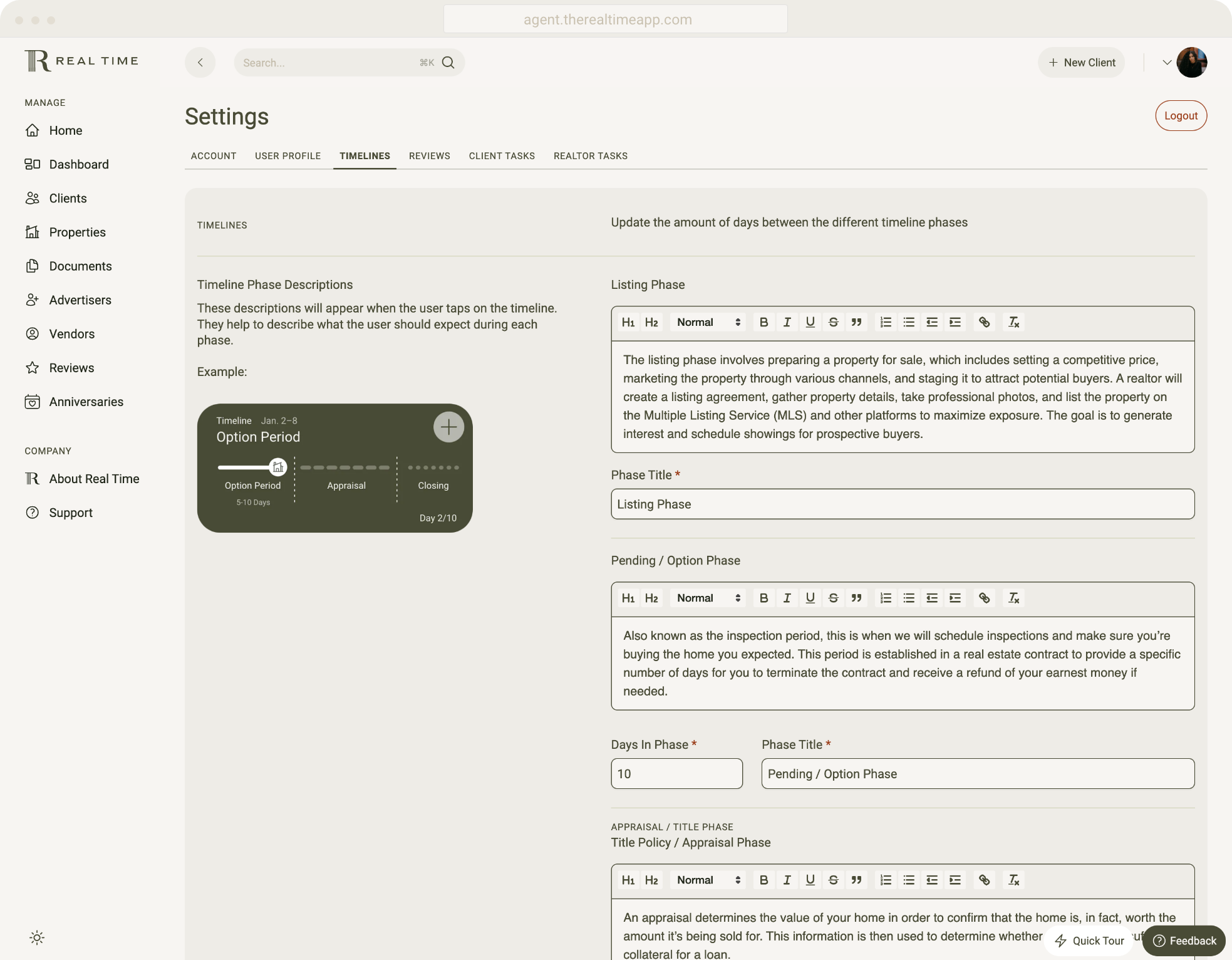 Timeline Settings